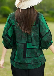 Loose Green Print Top Half Sleeve