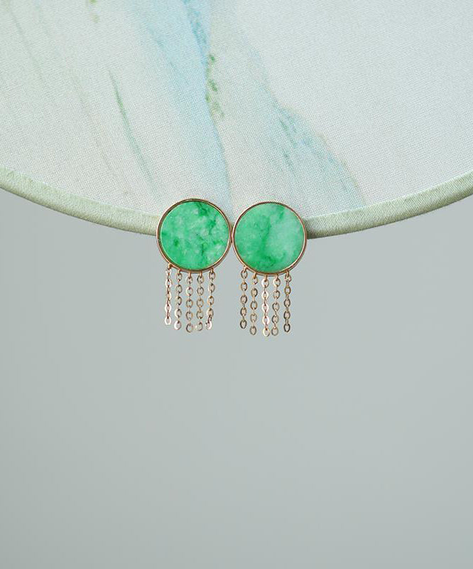 Loose Green Sterling Silver Overgild Jade Tassel Stud Earrings