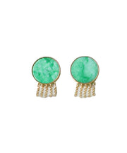 Loose Green Sterling Silver Overgild Jade Tassel Stud Earrings