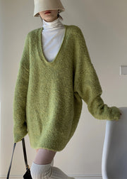 Loose Green Sweaters And Turtleneck Tank Knit Two Piece Set Winter