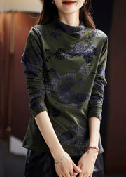 Loose Green Turtleneck Tulle Warm Fleece Top Long Sleeve