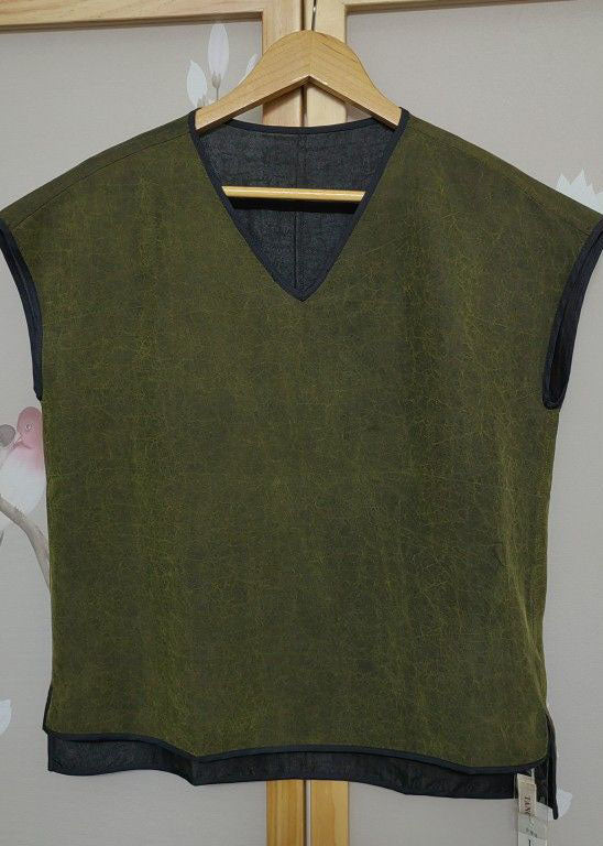 Loose Green V Neck Silk Blouse Top Summer