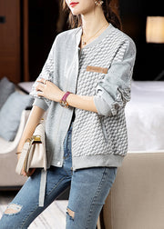 Loose Grey Asymmetrical Zippered Patchwork Cotton Coats Fall