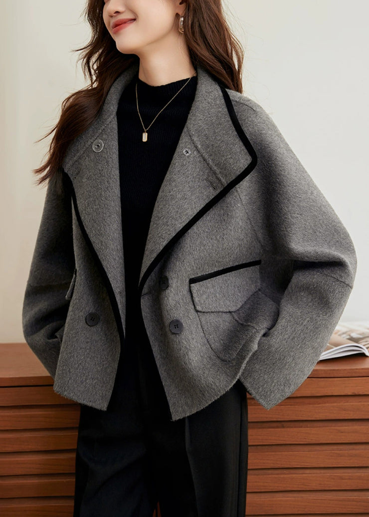 Loose Grey Button Pockets Woolen Coats Winter