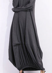 Loose Grey O Neck Asymmetrical Design Cotton Maxi Dress Spring