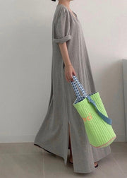 Loose Grey O-Neck Cozy Knit Long Dress Summer