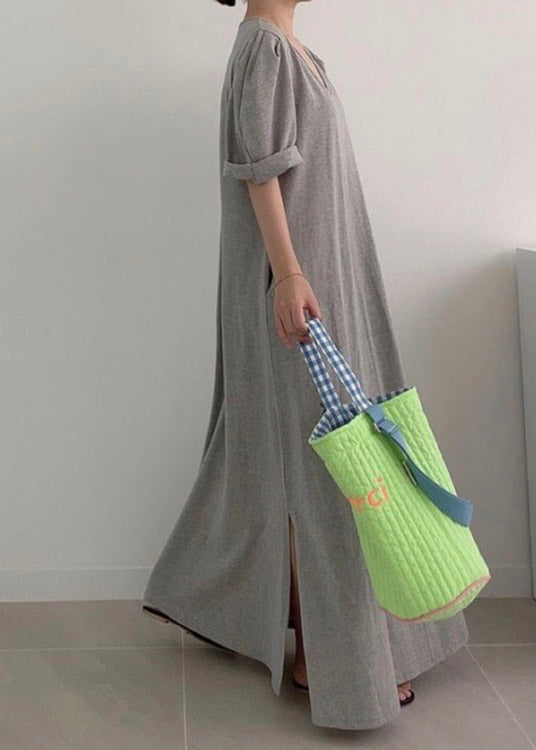 Loose Grey O-Neck Cozy Knit Long Dress Summer