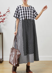 Loose Grey Plaid Patchwork Cotton Long Dress Summer