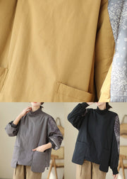 Loose Grey Pockets Patchwork Fine Cotton Filled Sweatshirts Winter