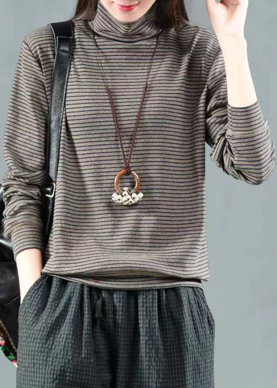 Loose Grey Striped Patchwork Warm Fleece Top Fall