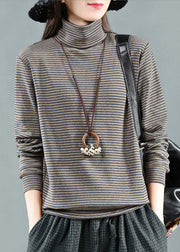 Loose Grey Striped Patchwork Warm Fleece Top Fall