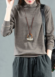 Loose Grey Striped Patchwork Warm Fleece Top Fall