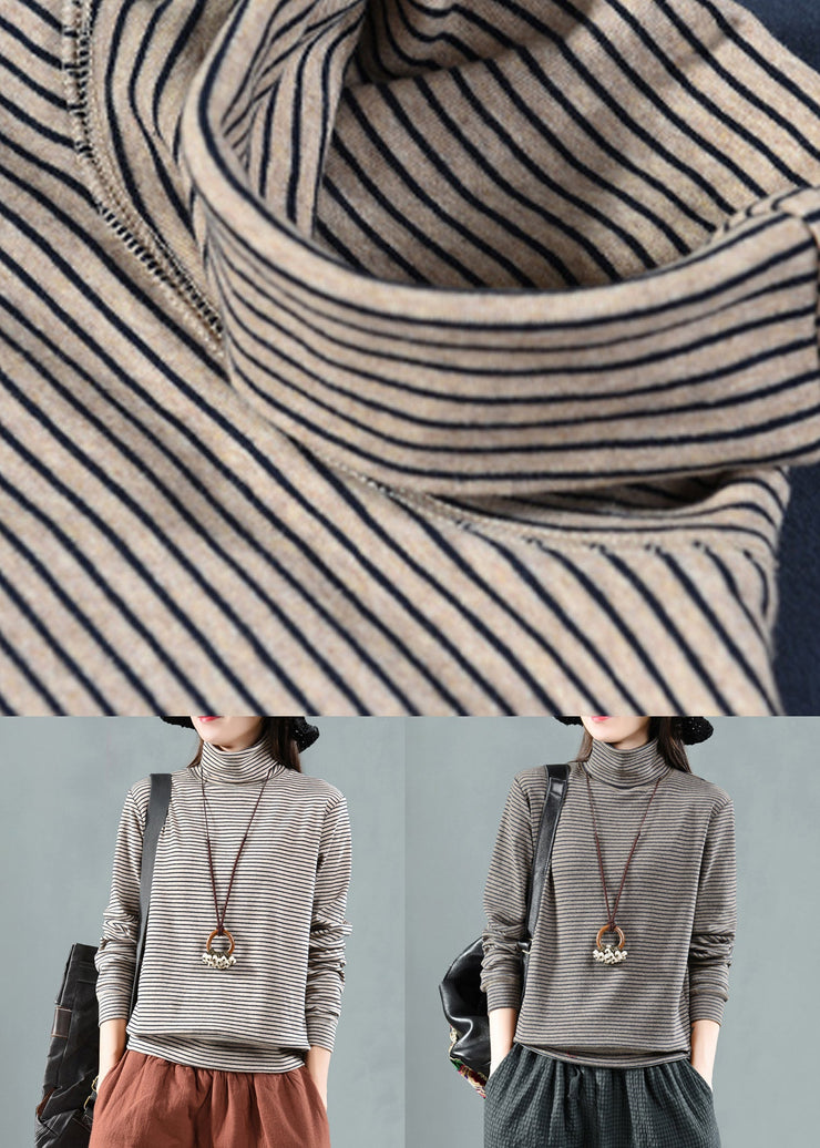 Loose Grey Striped Patchwork Warm Fleece Top Fall