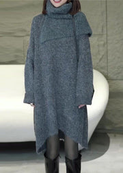 Loose Grey Turtleneck Solid Cozy Knit Sweater Dress Winter