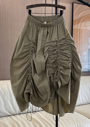 Loose Khaki Drawstring Elastic Waist Cotton Skirt Summer