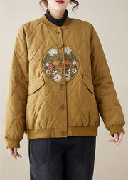 Loose Khaki Embroidered Button Pockets Thick Coats Winter