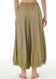 Loose Khaki Patchwork Elastic Waist Wide Leg Pants Summer