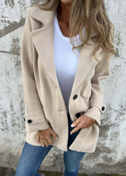 Loose Khaki Peter Pan Collar Pockets Woolen Coats Fall