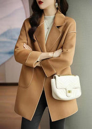 Loose Khaki Peter Pan Collar Pockets Woolen Trench Coat Fall