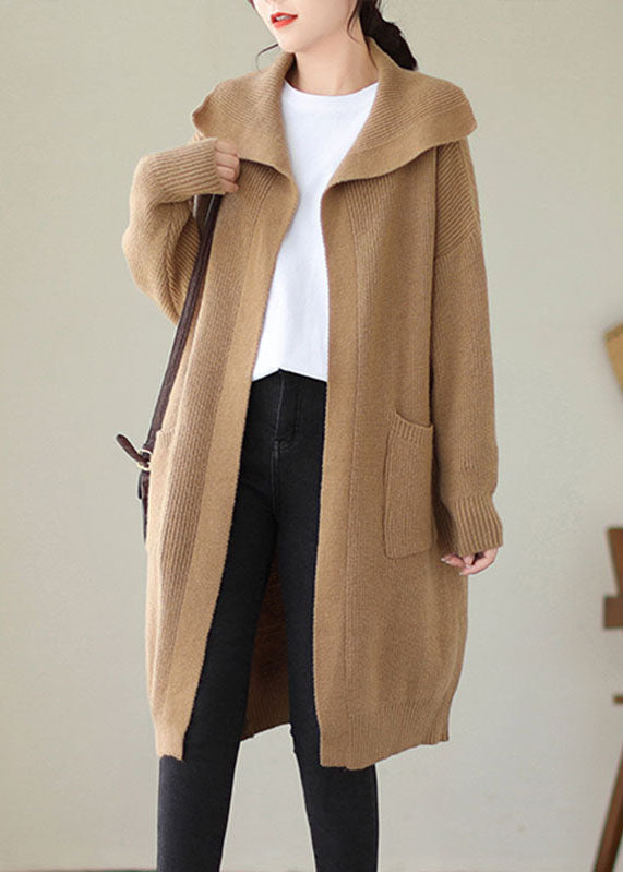 Loose Khaki Pockets Cozy Cotton Knit Long Sweaters Cardigans Fall