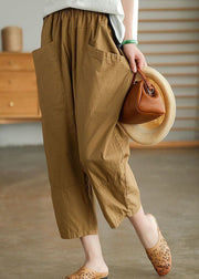 Loose Khaki Pockets Patchwork Cotton Crop Pants Summer