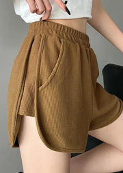 Loose Khaki Pockets Patchwork Elastic Waist Shorts Summer