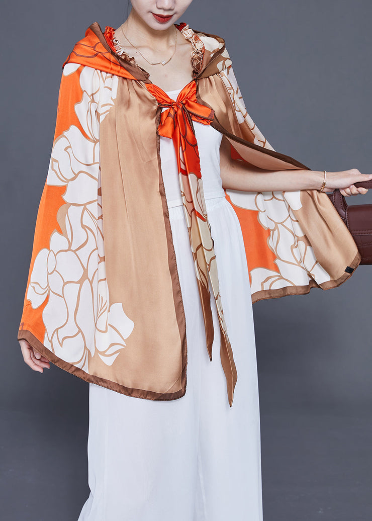 Loose Khaki Ruffled Print Silk Scarf