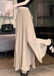 Loose Khaki Side Open Elastic Waist Linen Pants Fall