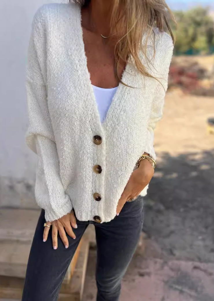 Loose Khaki V Neck Button Knit Cardigans Fall