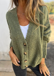 Loose Khaki V Neck Button Knit Cardigans Fall