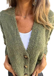 Loose Khaki V Neck Button Knit Cardigans Fall