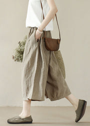 Loose Linen Colour Elastic Waist Wide Leg Pants Summer