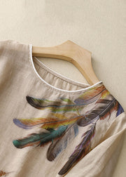 Loose Linen Colour Print Low High Design Patchwork Cotton T Shirts Summer