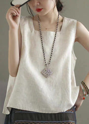 Loose Linen Colour Square Collar Solid Linen Tops Summer