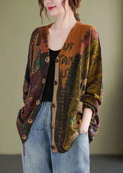 Loose Mitch Button Print Patchwork Cotton Knit Coat Fall