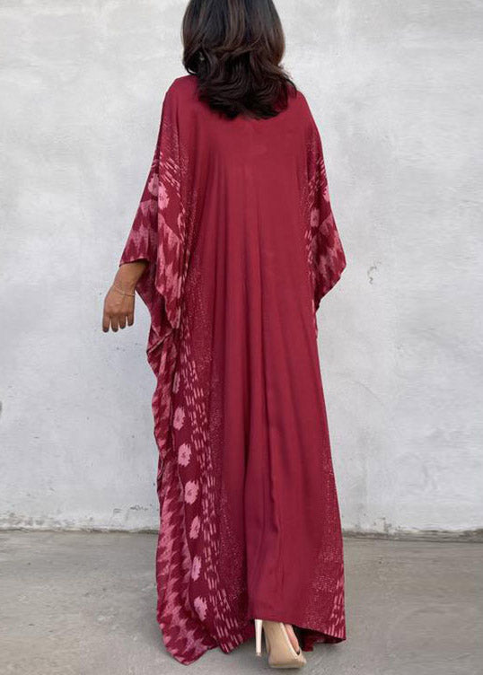 Loose Mulberry Print Long Beach Dress Batwing Sleeve