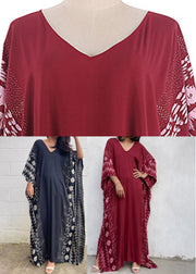 Loose Mulberry Print Long Beach Dress Batwing Sleeve