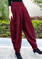 Loose Mulberry Wrinkled Pockets Patchwork Corduroy Harem Pants Fall