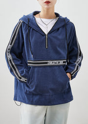 Loose Navy Zip Up Hooded Cotton Sweatshirts Tracksuits Fall