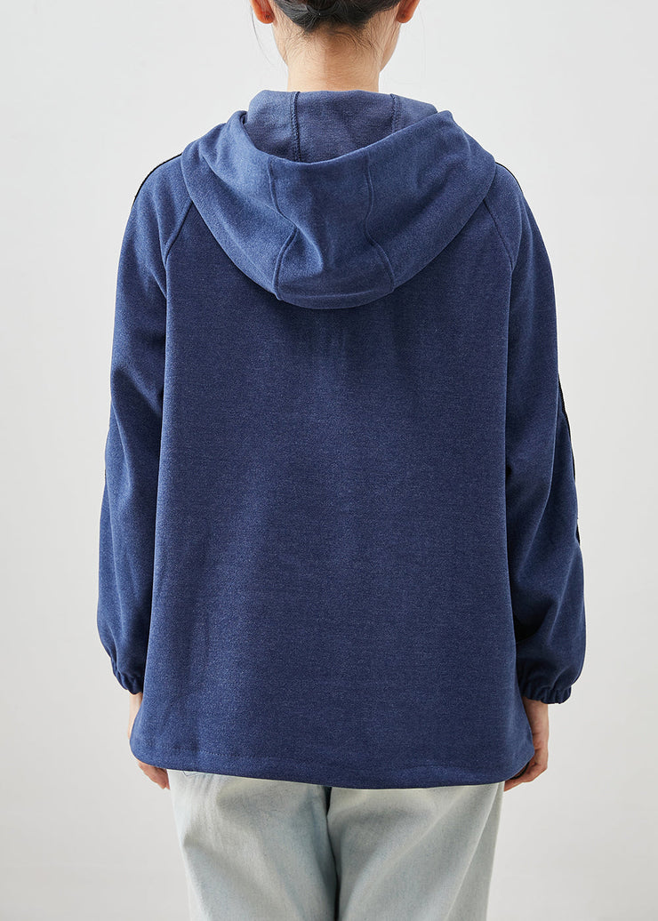 Loose Navy Zip Up Hooded Cotton Sweatshirts Tracksuits Fall