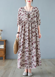 Loose O-Neck Patchwork Wrinkled Cotton Long Dress Summer