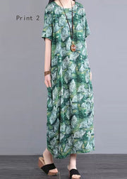 Loose O Neck Print Patchwork Cotton Long Dresses Summer