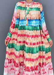 Loose O-Neck Print Patchwork Long Dresses Long Sleeve