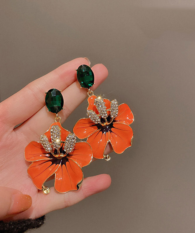 Loose Orange Copper Zircon Flower Stud Earrings