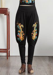 Loose Phoenix Embroideried Pockets Patchwork Cotton Pants Fall