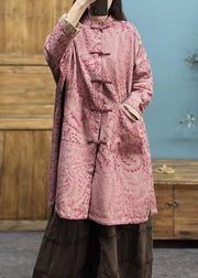 Loose Pink Button Pockets Linen Coat Long Sleeve