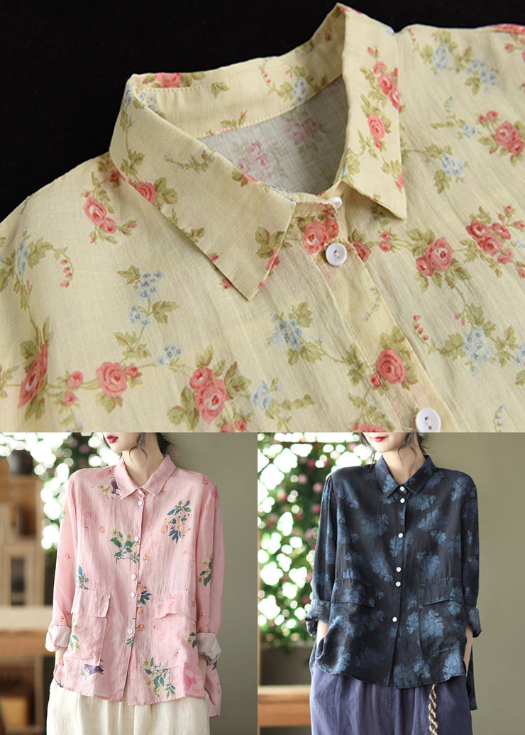 Loose Pink Low High Design Linen Shirt Long Sleeve