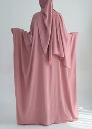 Loose Pink O Neck Solid Ice Silk Maxi Dresses Batwing Sleeve