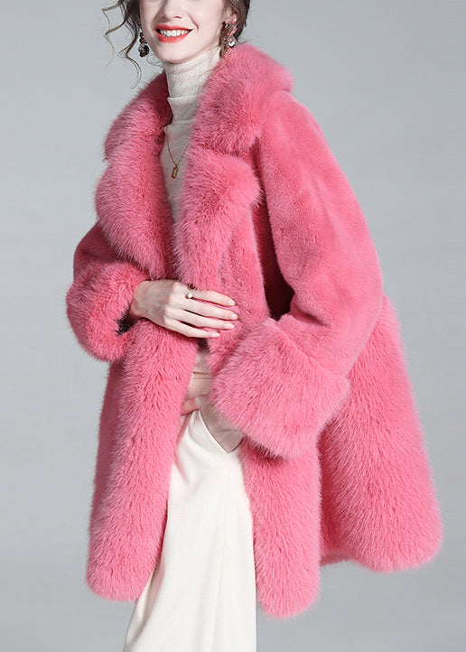 Loose Pink Peter Pan Collar Pockets Mink Velvet Coats Winter