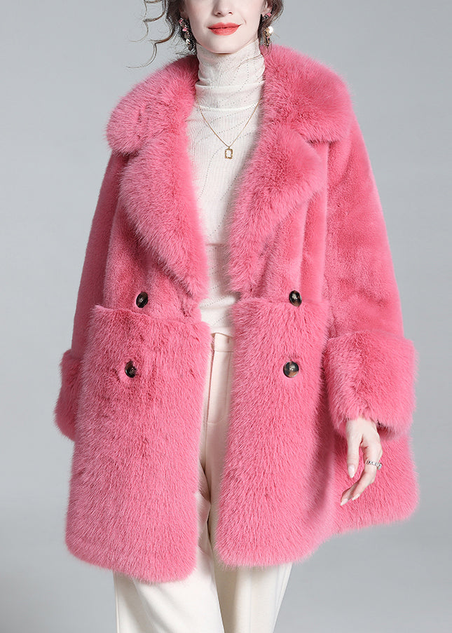 Loose Pink Peter Pan Collar Pockets Mink Velvet Coats Winter